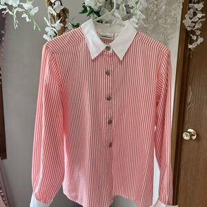 Worthington VINTAGE Pink and White Striped Tailored Button Down 🎀